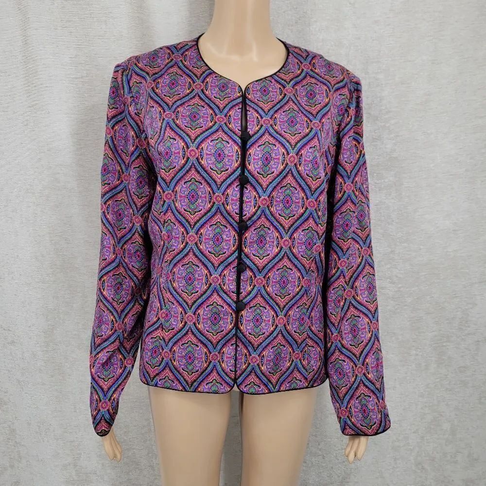 Adrianna Papell Silk Blazer Jacket Artsy Colorful Psychadelic Geometric Women's